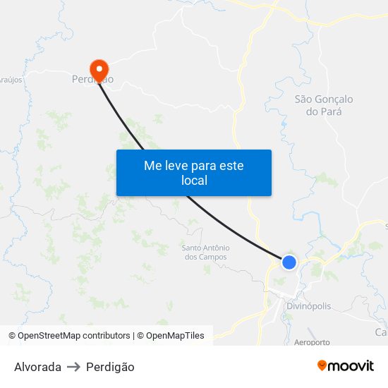 Alvorada to Perdigão map