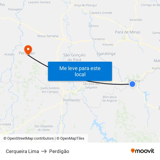 Cerqueira Lima to Perdigão map