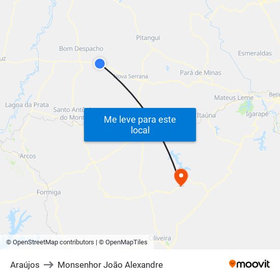 Araújos to Monsenhor João Alexandre map