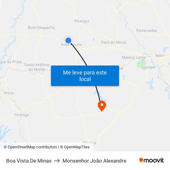 Boa Vista De Minas to Monsenhor João Alexandre map