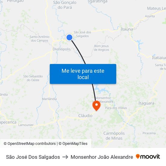 São José Dos Salgados to Monsenhor João Alexandre map