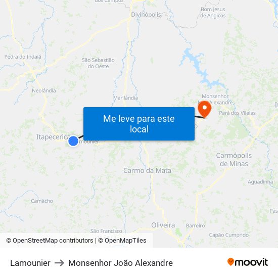 Lamounier to Monsenhor João Alexandre map