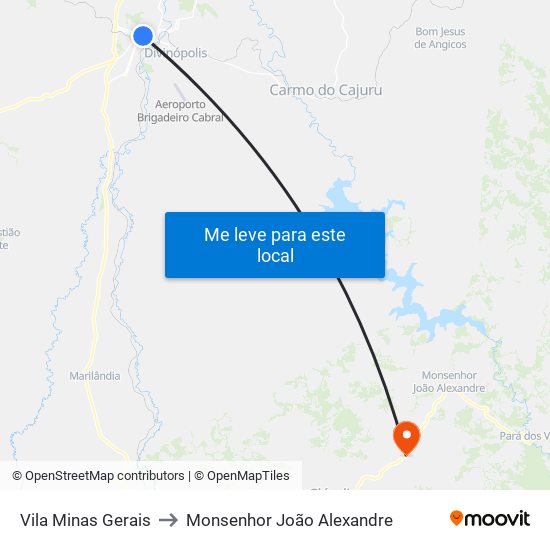 Vila Minas Gerais to Monsenhor João Alexandre map