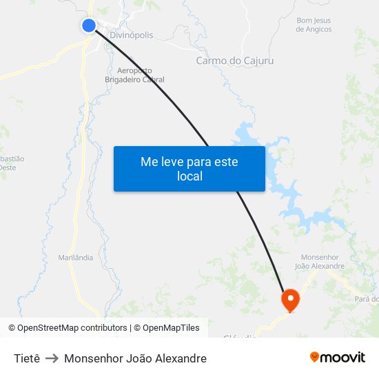 Tietê to Monsenhor João Alexandre map