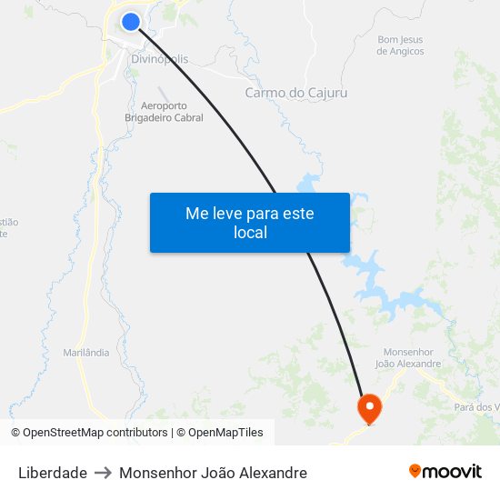 Liberdade to Monsenhor João Alexandre map