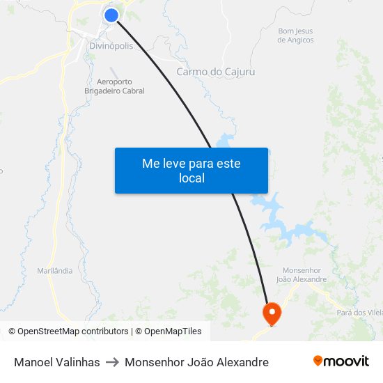 Manoel Valinhas to Monsenhor João Alexandre map