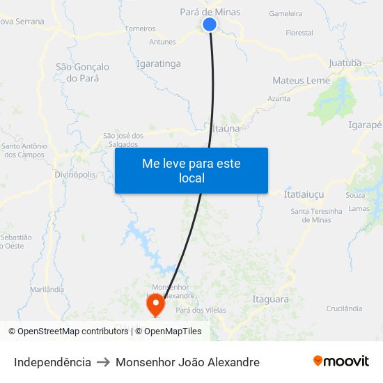 Independência to Monsenhor João Alexandre map