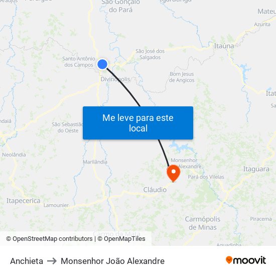 Anchieta to Monsenhor João Alexandre map