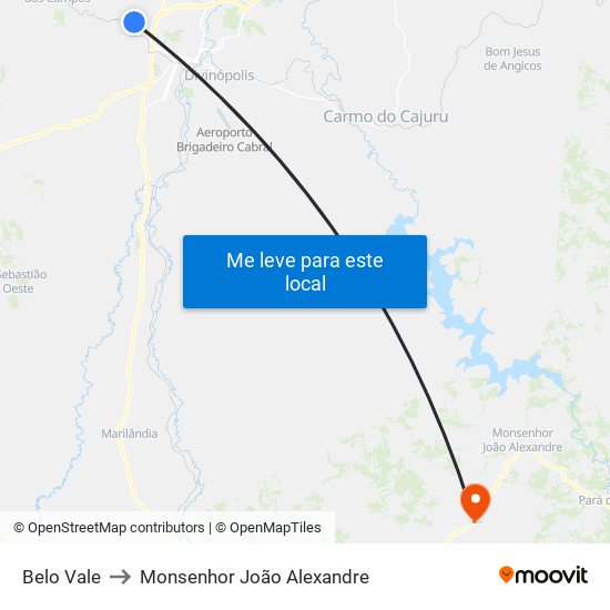 Belo Vale to Monsenhor João Alexandre map