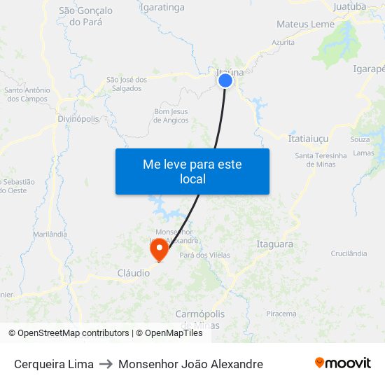 Cerqueira Lima to Monsenhor João Alexandre map