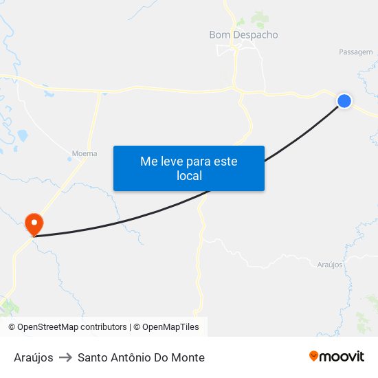 Araújos to Santo Antônio Do Monte map