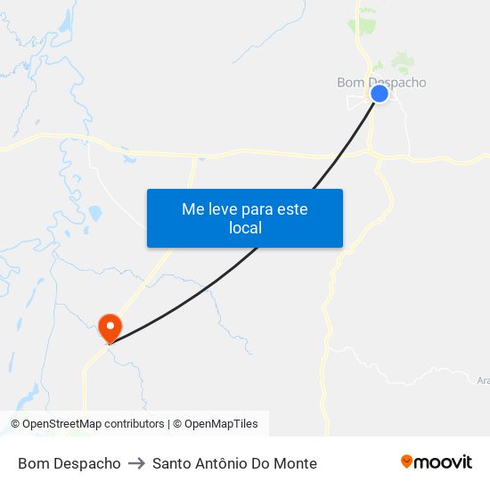 Bom Despacho to Santo Antônio Do Monte map