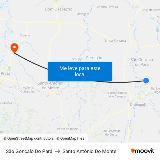 São Gonçalo Do Pará to Santo Antônio Do Monte map