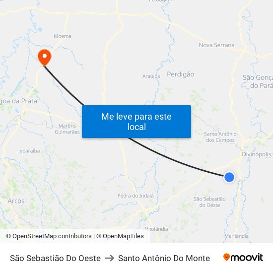 São Sebastião Do Oeste to Santo Antônio Do Monte map