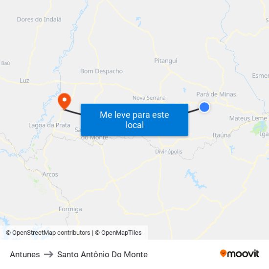 Antunes to Santo Antônio Do Monte map