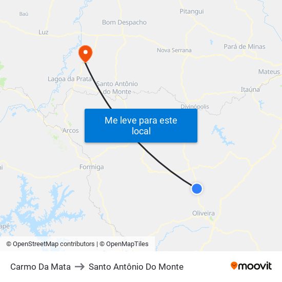Carmo Da Mata to Santo Antônio Do Monte map