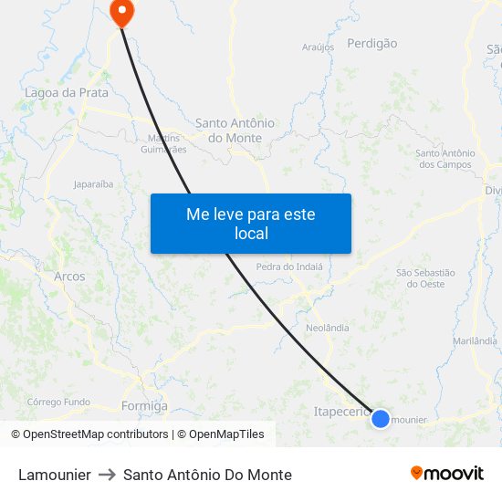 Lamounier to Santo Antônio Do Monte map