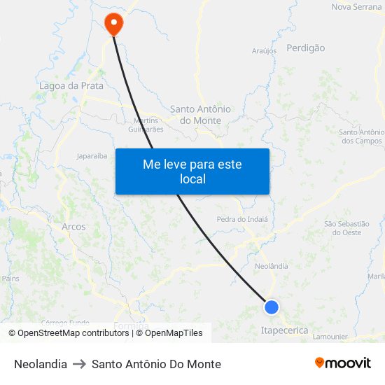 Neolandia to Santo Antônio Do Monte map