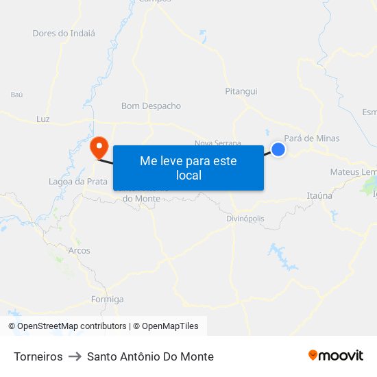 Torneiros to Santo Antônio Do Monte map