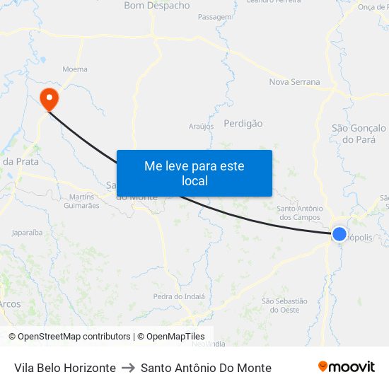 Vila Belo Horizonte to Santo Antônio Do Monte map