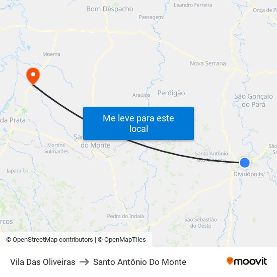 Vila Das Oliveiras to Santo Antônio Do Monte map