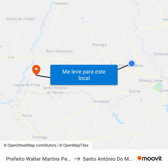 Prefeito Walter Martins Pereira to Santo Antônio Do Monte map