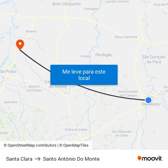 Santa Clara to Santo Antônio Do Monte map