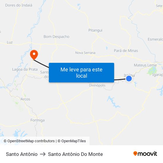 Santo Antônio to Santo Antônio Do Monte map