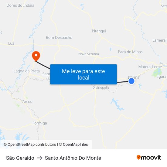 São Geraldo to Santo Antônio Do Monte map