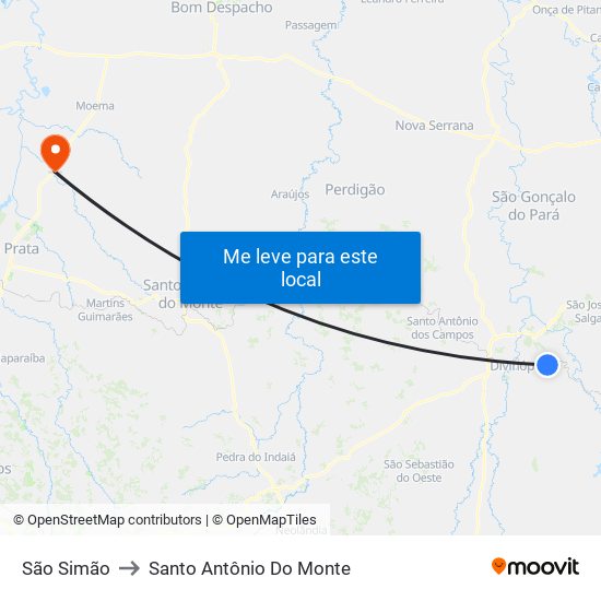 São Simão to Santo Antônio Do Monte map