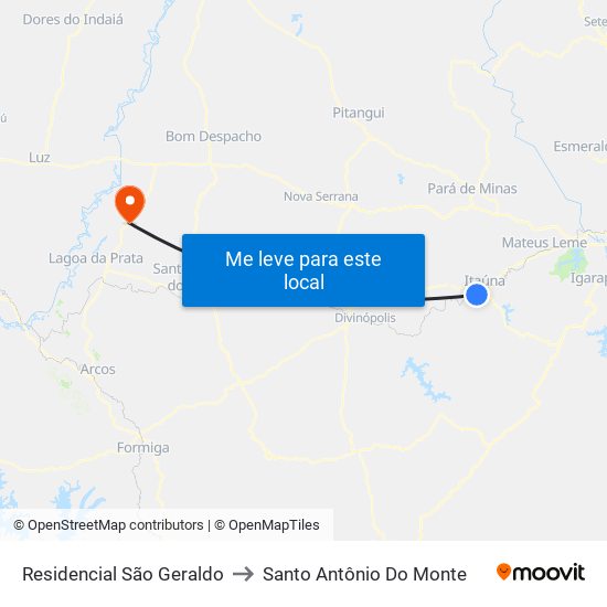 Residencial São Geraldo to Santo Antônio Do Monte map