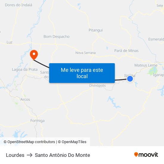 Lourdes to Santo Antônio Do Monte map