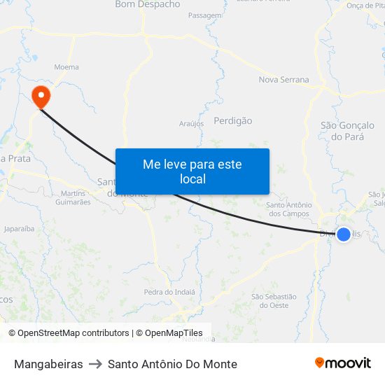 Mangabeiras to Santo Antônio Do Monte map