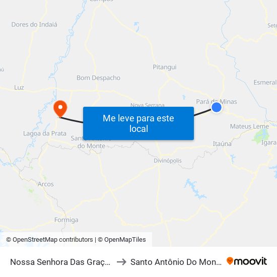 Nossa Senhora Das Graças to Santo Antônio Do Monte map