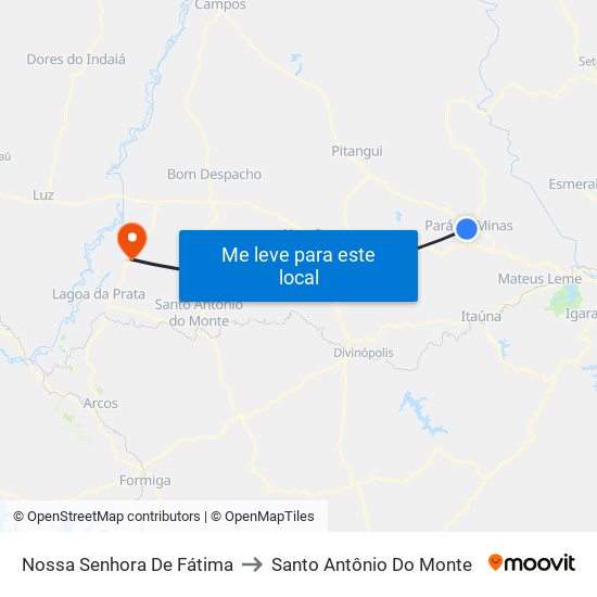 Nossa Senhora De Fátima to Santo Antônio Do Monte map