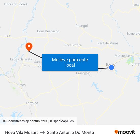 Nova Vila Mozart to Santo Antônio Do Monte map