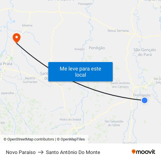 Novo Paraíso to Santo Antônio Do Monte map