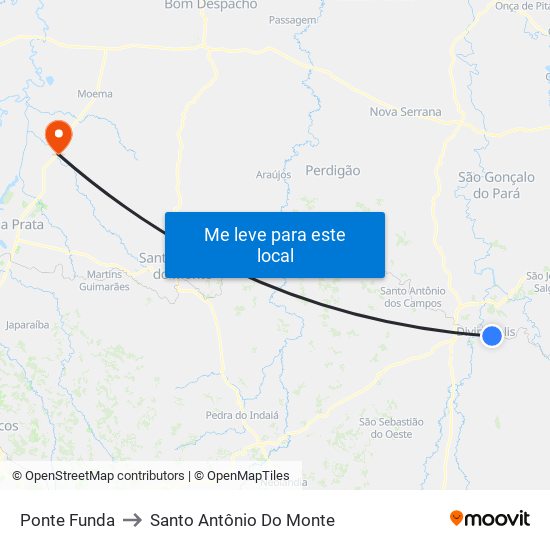 Ponte Funda to Santo Antônio Do Monte map