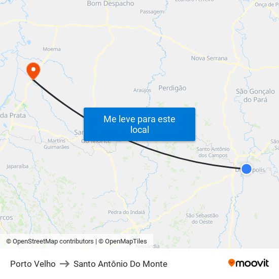 Porto Velho to Santo Antônio Do Monte map
