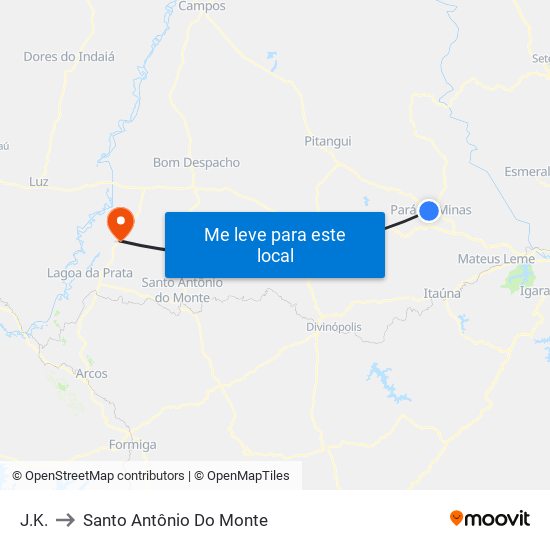 J.K. to Santo Antônio Do Monte map