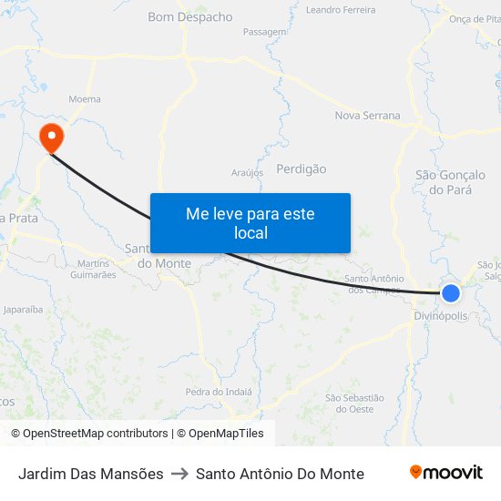Jardim Das Mansões to Santo Antônio Do Monte map