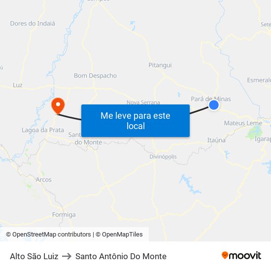 Alto São Luiz to Santo Antônio Do Monte map