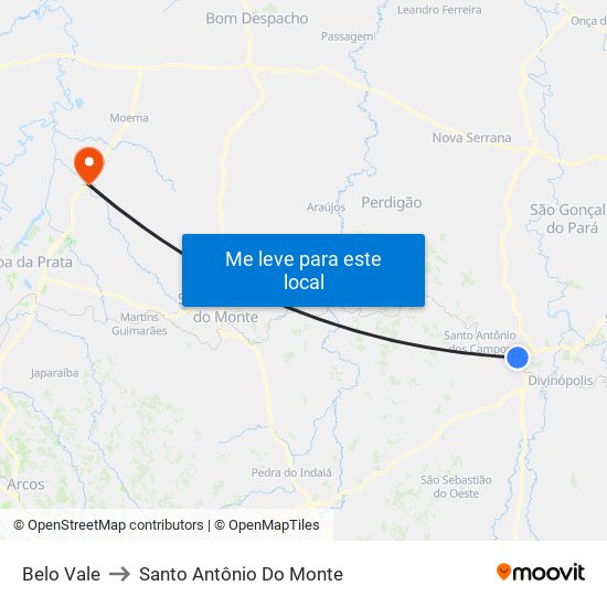 Belo Vale to Santo Antônio Do Monte map