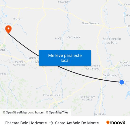 Chácara Belo Horizonte to Santo Antônio Do Monte map