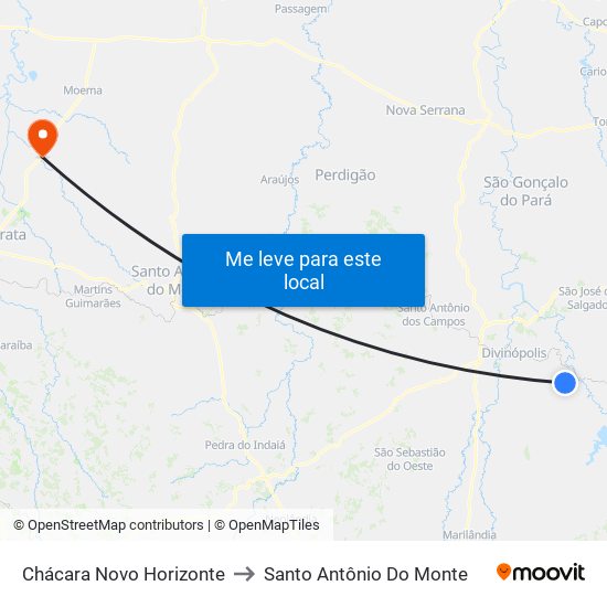 Chácara Novo Horizonte to Santo Antônio Do Monte map