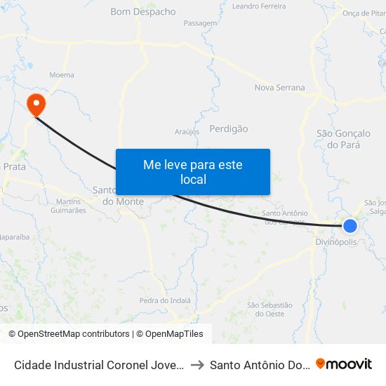 Cidade Industrial Coronel Jovelino Rabelo to Santo Antônio Do Monte map