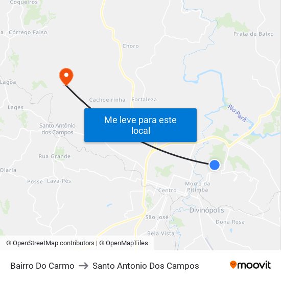 Bairro Do Carmo to Santo Antonio Dos Campos map