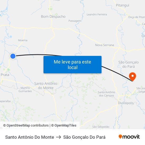 Santo Antônio Do Monte to São Gonçalo Do Pará map
