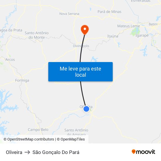 Oliveira to São Gonçalo Do Pará map