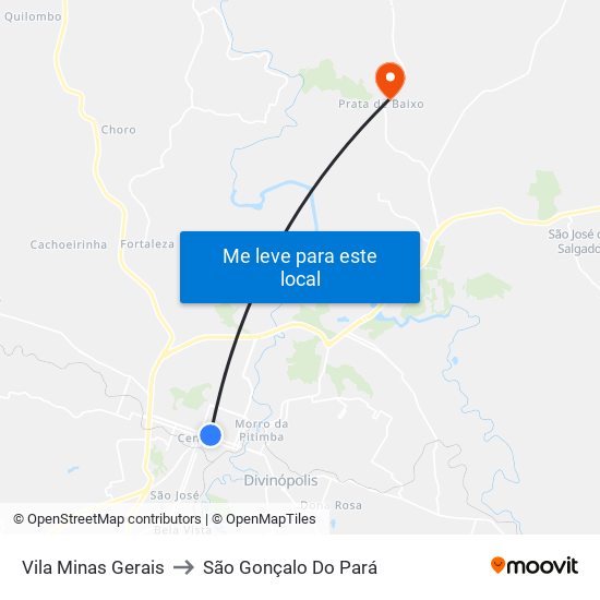 Vila Minas Gerais to São Gonçalo Do Pará map
